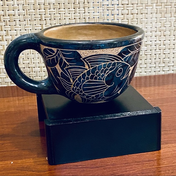 🌟HP🌟VTG 1970-80s Mexican Art Pottery Mug by Candida Jimenez Sgraffito - Picture 2 of 8